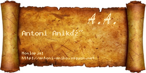 Antoni Anikó névjegykártya
