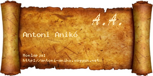 Antoni Anikó névjegykártya